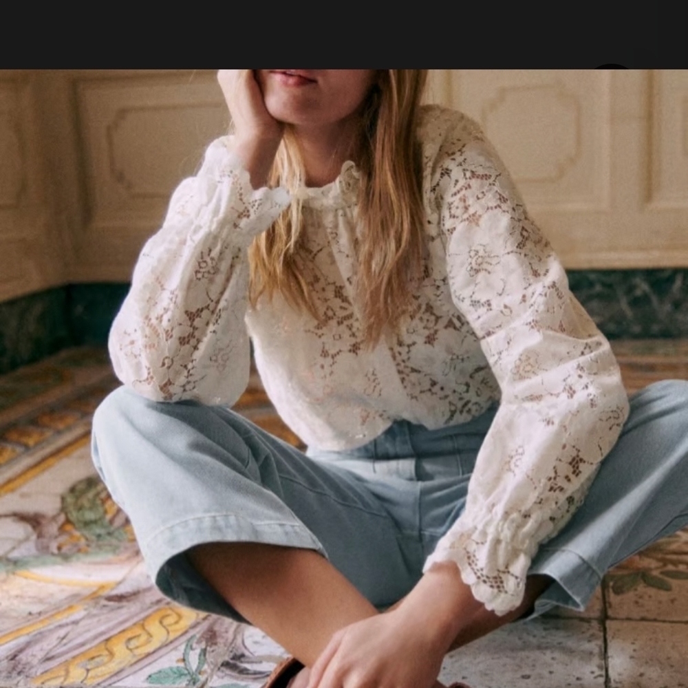 Sezane Sheila White Lace Blouse